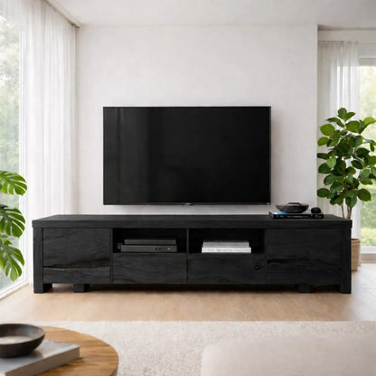 Solid Wood TV Cabinet with Live Edge – Rustic Modern Media Console Kitchnce