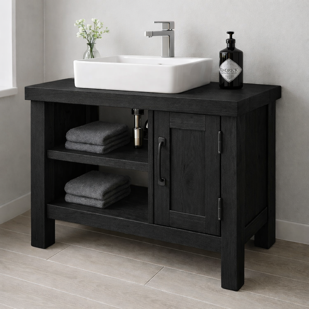 Solid Wood Bathroom Vanity Cabinet – Modern Oak Bathroom Vanity with Shelf Storage Kitchnce