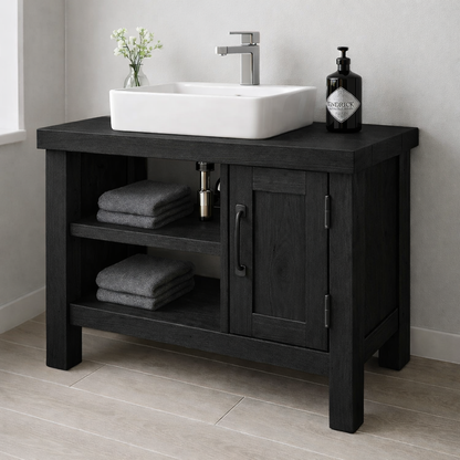 Solid Wood Bathroom Vanity Cabinet – Modern Oak Bathroom Vanity with Shelf Storage Kitchnce