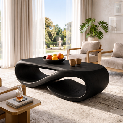 Sculptural Wooden Coffee Table with Modern Curved Design