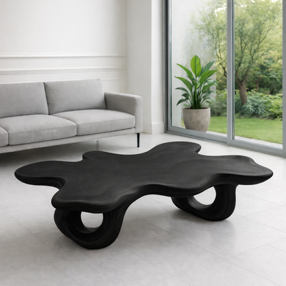 Modern Solid Wood Coffee Table with Unique Organic Shape for Contemporary Living Room Kitchnce