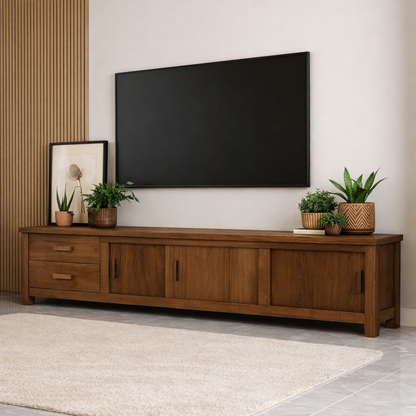 Mid Century Solid Wood TV Stand Long Media Console Storage Entertainment Cabinet Kitchnce