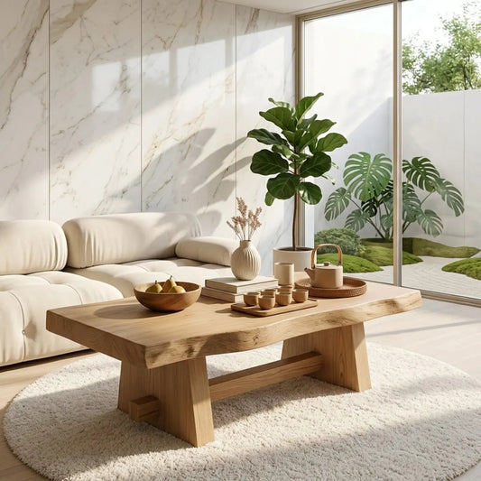 Solid Wood Coffee Table with Unique Design and Spacious Storage Shelf for Living Room Kitchnce