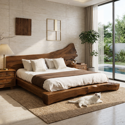 Organic Modern Live Edge Bed Frame, Rustic Minimalist Platform Bedroom Furniture