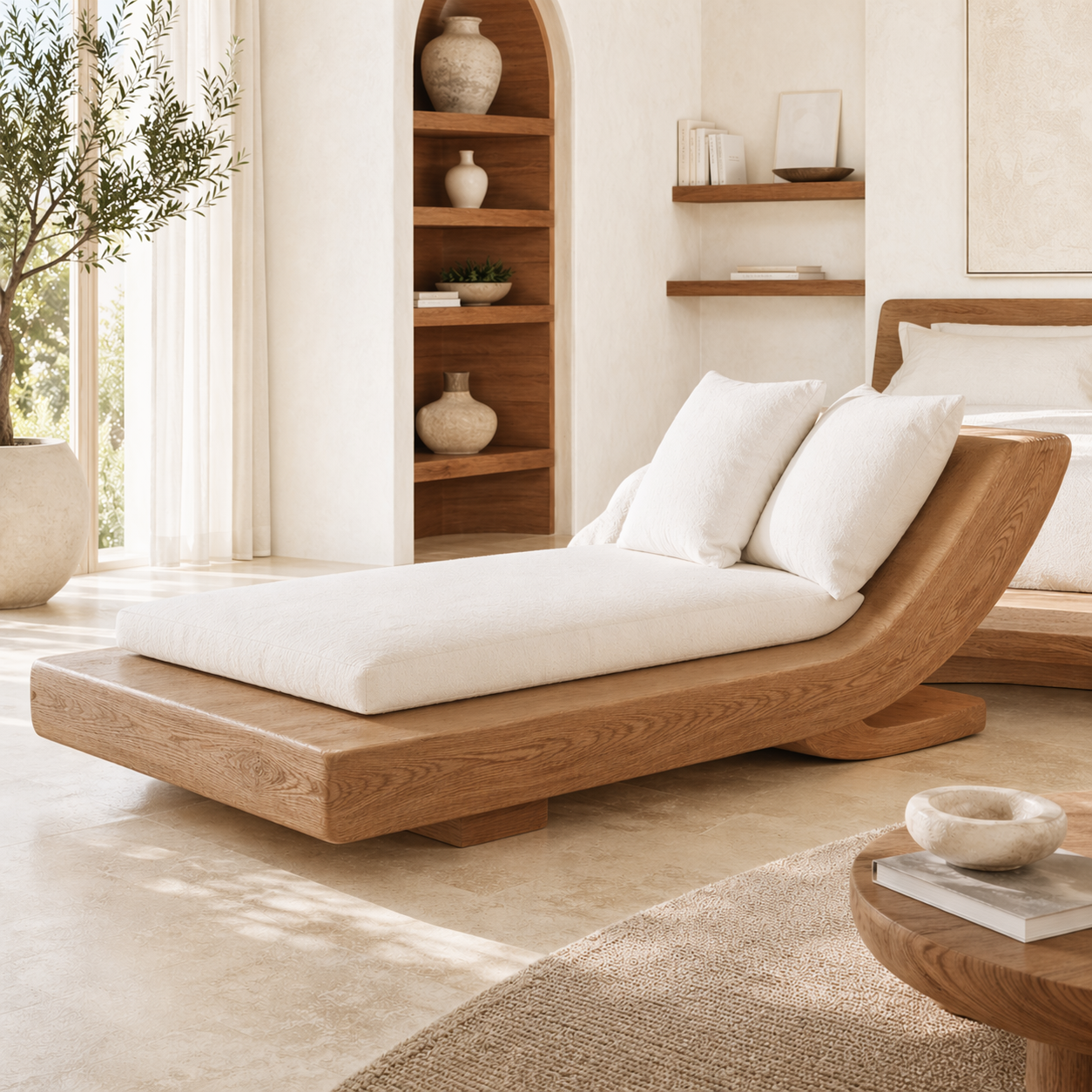 Modern Curved Chaise Lounge Daybed with Cushion for Bedroom Reading Nook Decor