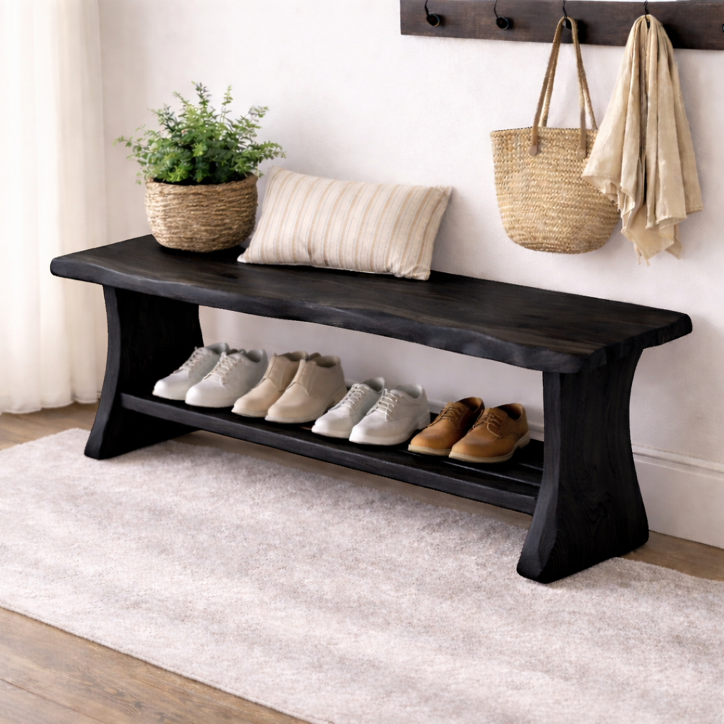 Solid Wood Entryway Bench with Shoe Storage | Rustic Bench for Hallway Kitchnce