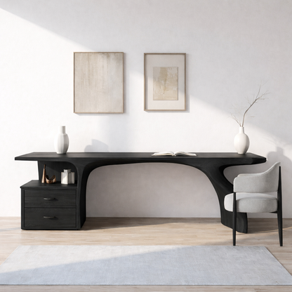 Curved Writing Desk with Storage Drawer Modern Home Office Table Minimalist Workstation