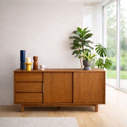 Scandinavian Style Sideboard Cabinet with Sliding Doors and Drawers – Storage Unit