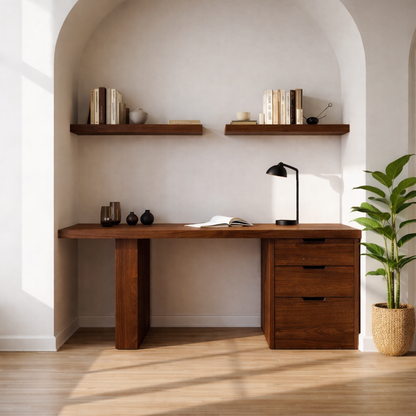 Solid Wood Writing Desk with Drawers Modern Minimalist Home Office Table