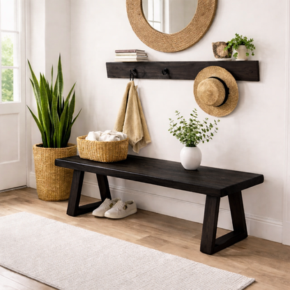 Solid Wood Entryway Bench with Storage | Rustic Modern Hallway Bench Kitchnce