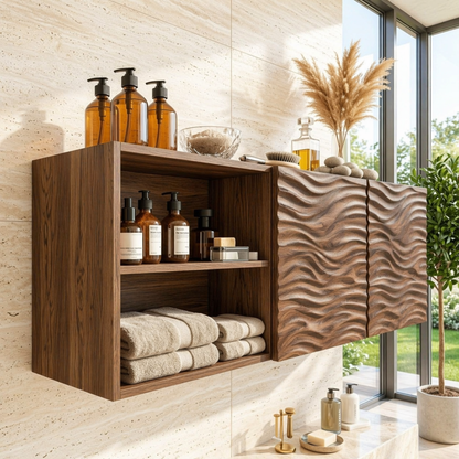 Floating Bathroom Cabinet, Modern Wall Mounted Wavy Vanity Storage Shelf Organizer