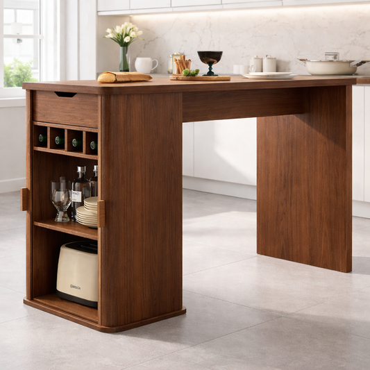 Modern Kitchen Island with Storage, Rolling Prep Table, Kitchen Cart with Wine Rack Cabinet