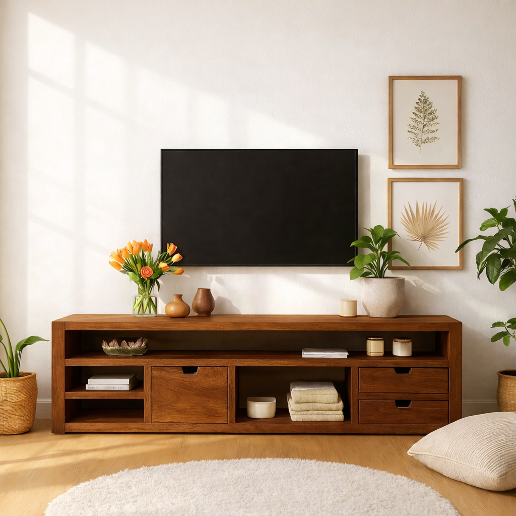 Minimalist Wood TV Stand With Drawers Long Media Console Modern Entertainment Center Kitchnce