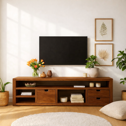 Minimalist Wood TV Stand With Drawers Long Media Console Modern Entertainment Center Kitchnce