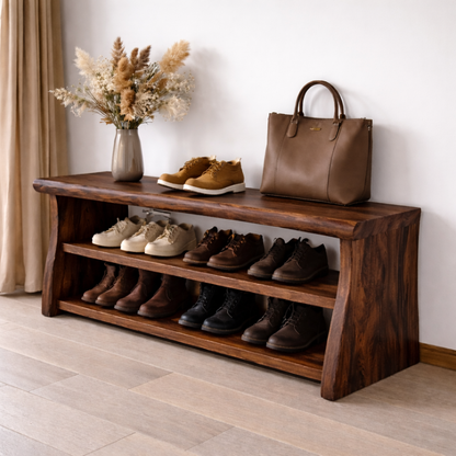 Solid Wood Entryway Bench with Shoe Storage Shelf – Rustic Wooden Shoe Rack Bench Kitchnce