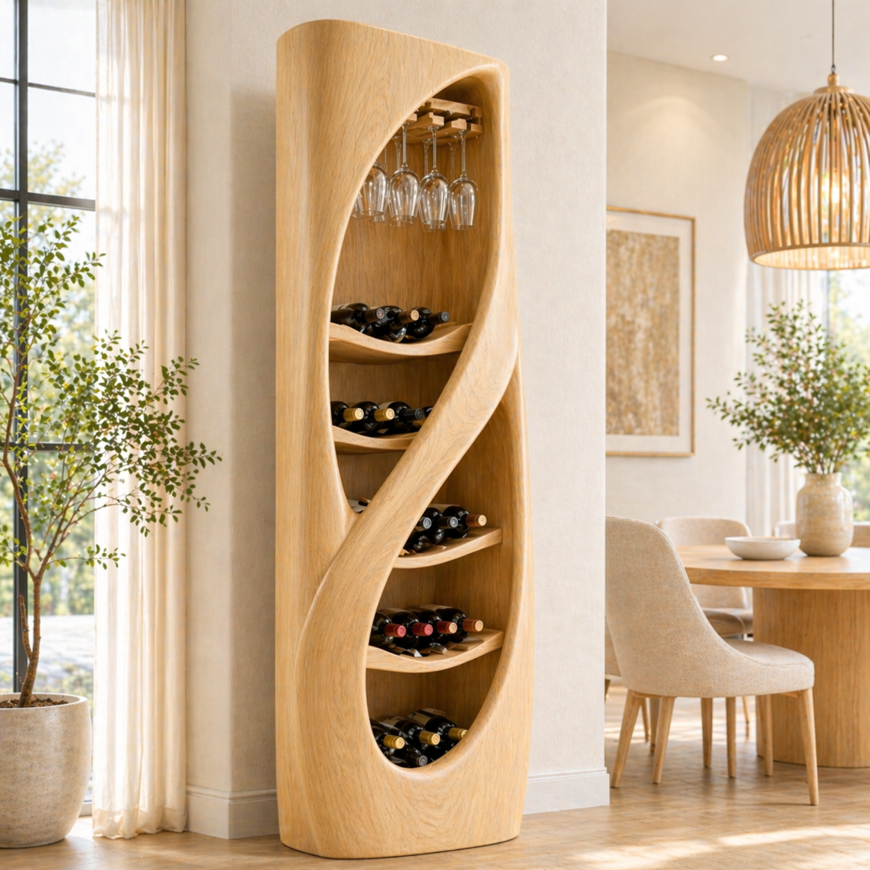 Sculptural Freestanding Wine Cabinet Home Bar Storage Glass Holder Display Organizer