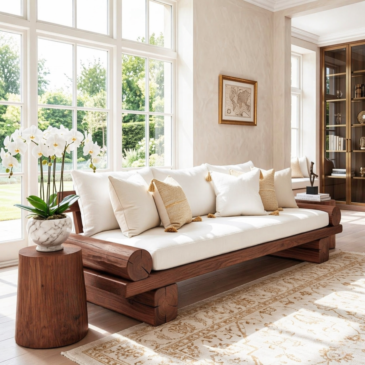 Contemporary Wooden Daybed Sofa, Minimalist Living Room Bench With Cushioned Seat