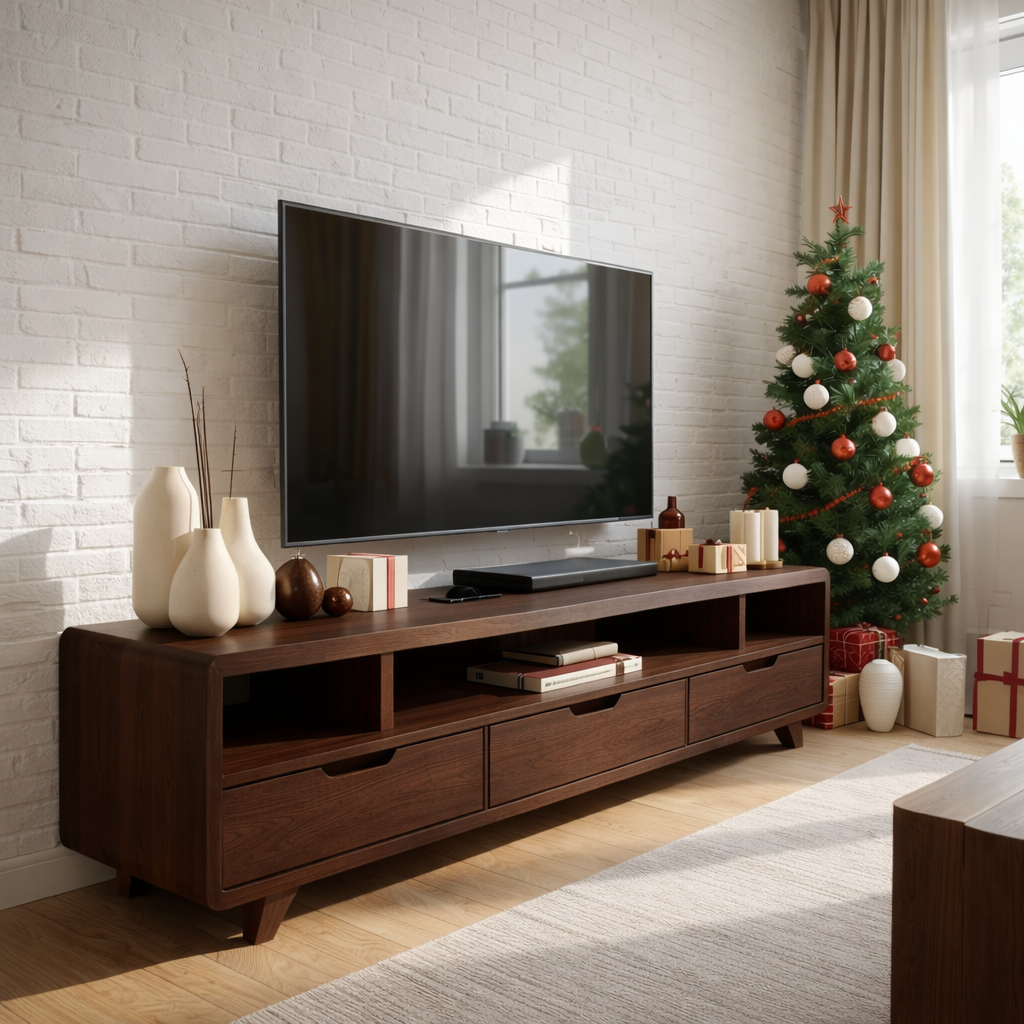 Mid Century Solid Wood Television Stand Walnut Media Console with Drawers Living Room Storage Kitchnce