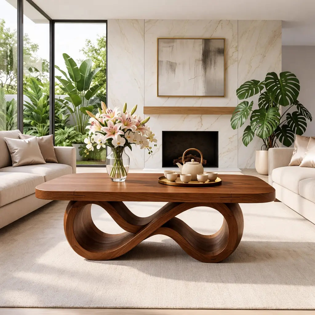 Elegant Infinity-Shaped Coffee Table, Modern Wooden Living Room Furniture Kitchnce