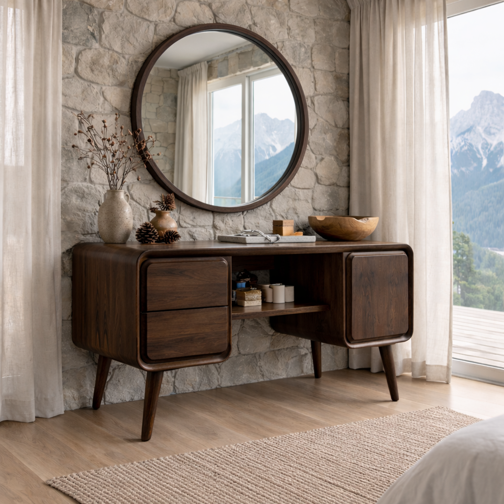 Solid Wood Makeup Vanity with Storage | Modern, Minimalist Design for Bedroom