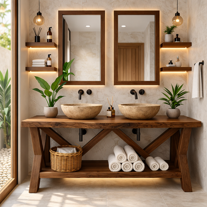 Rustic Double Bathroom Vanity Cabinet With Open Shelf Farmhouse Wood Vanity Base Kitchnce