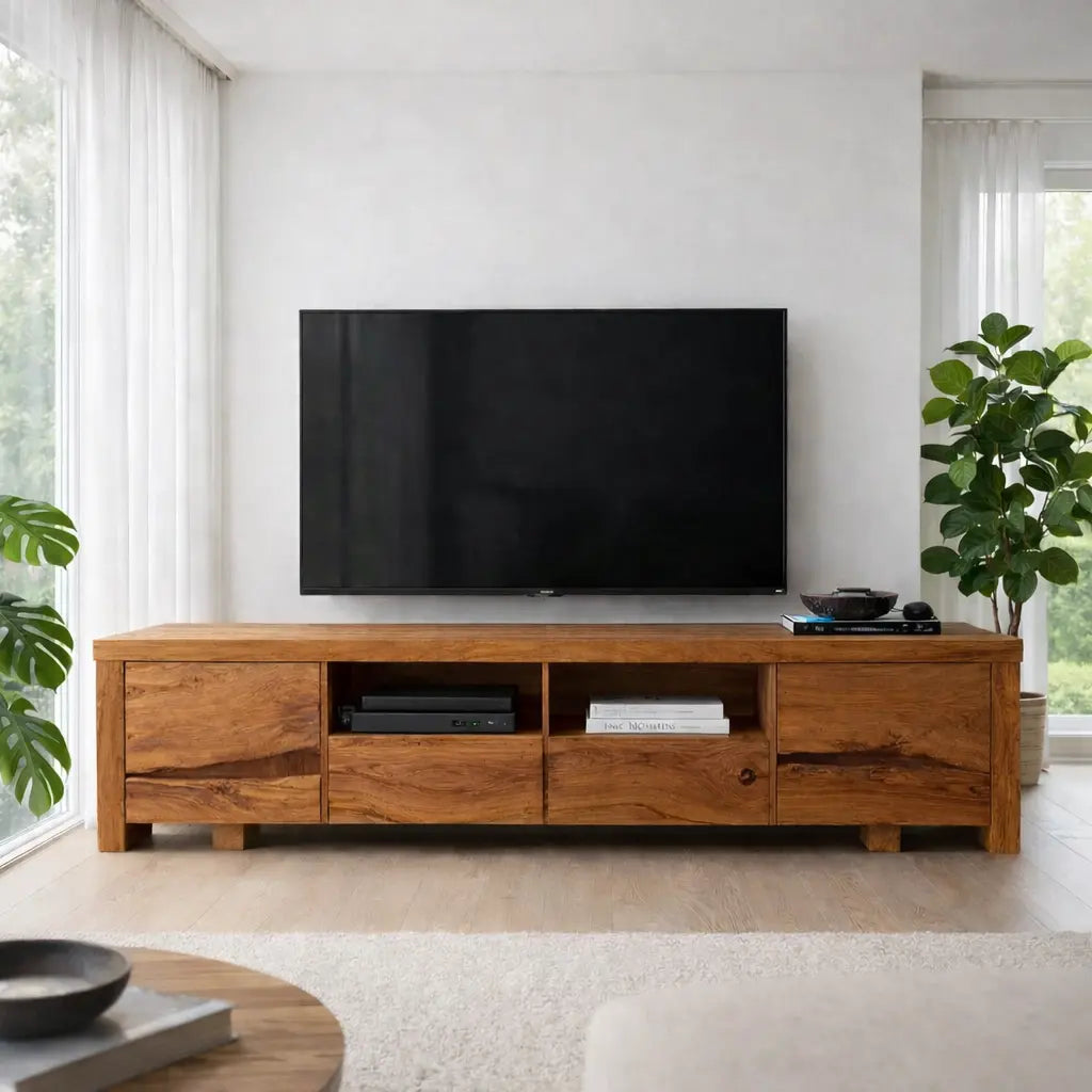 Solid Wood TV Cabinet with Live Edge – Rustic Modern Media Console Kitchnce