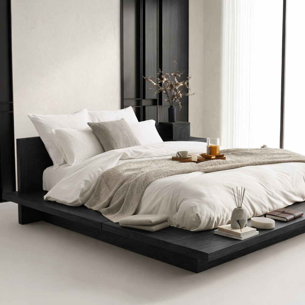 Modern Low Profile Platform Bed Frame, Minimalist Bedroom Furniture Design