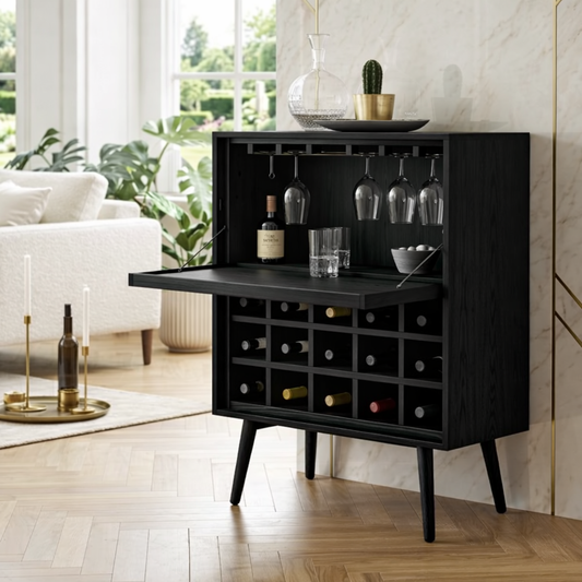 Modern Wine Cabinet with Fold Down Bar Shelf and Bottle Storage Rack