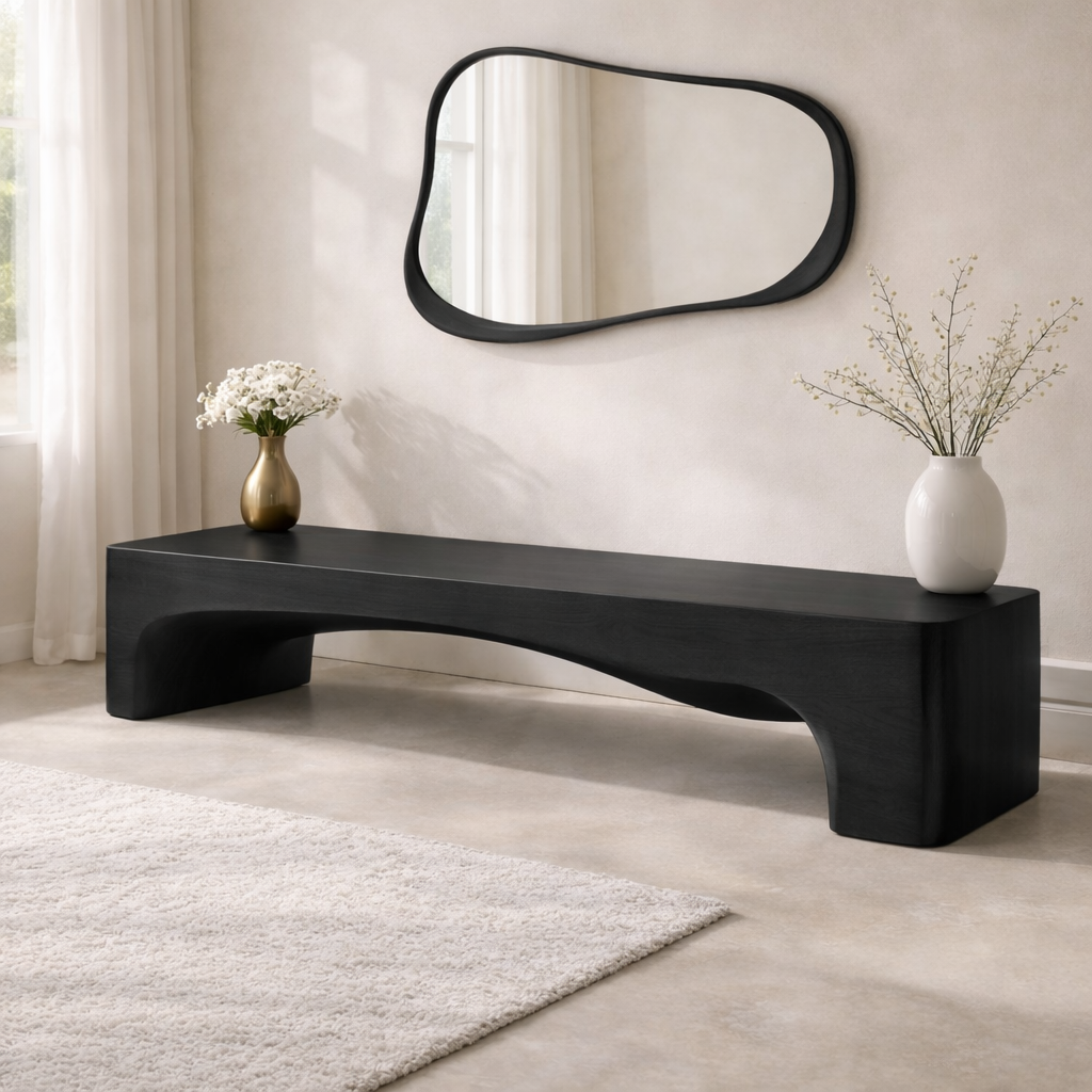 Modern Curved Entryway Bench Sculptural Hallway Seat Minimalist Console Style Furniture