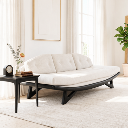 Curved Upholstered Daybed Sofa With Tufted Backrest, Contemporary Bedroom Lounge Bench