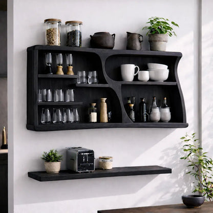 Solid Wood Kitchen Cabinet Shelf – Modern Wall Mounted Storage Display Kitchnce