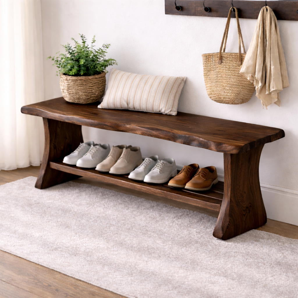 Solid Wood Entryway Bench with Shoe Storage | Rustic Bench for Hallway Kitchnce