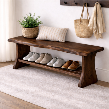Solid Wood Entryway Bench with Shoe Storage | Rustic Bench for Hallway Kitchnce
