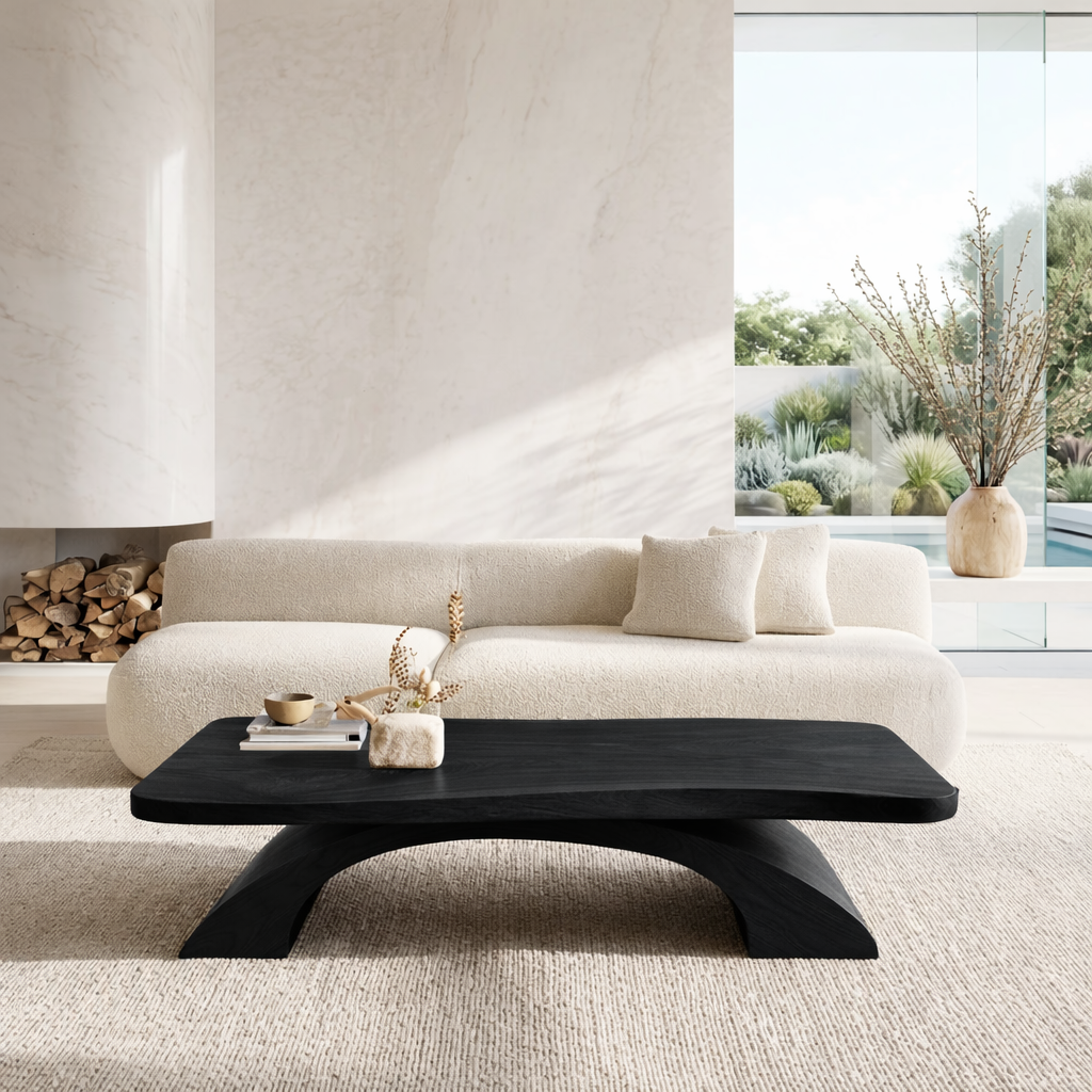 Organic Sculptural Coffee Table with Curved Base, Modern Minimalist Living Room Table