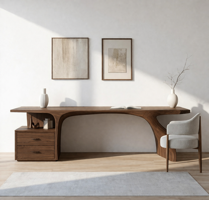 Curved Writing Desk with Storage Drawer Modern Home Office Table Minimalist Workstation