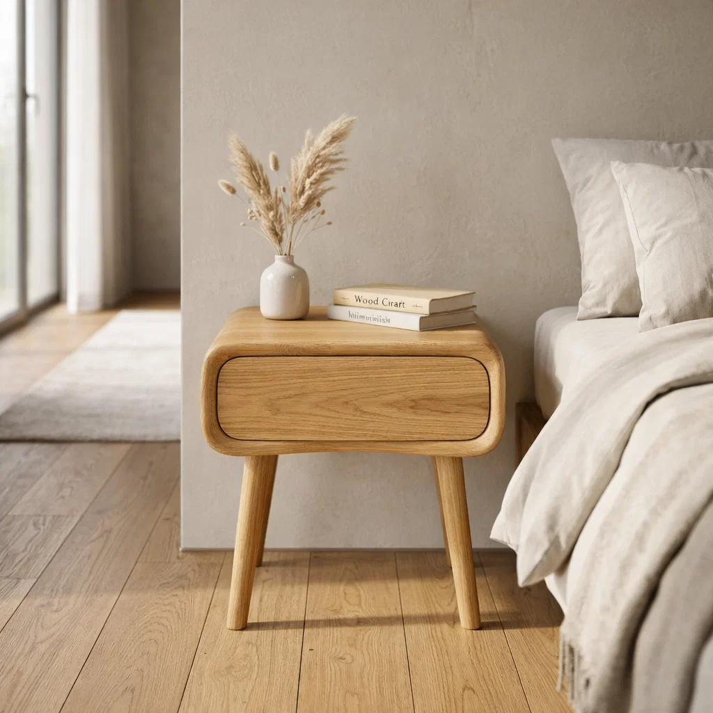 Mid-Century Walnut Nightstand with Drawer – Modern Wooden Bedside Table