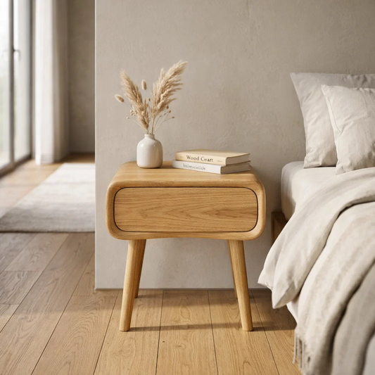 Mid-Century Walnut Nightstand with Drawer – Modern Wooden Bedside Table