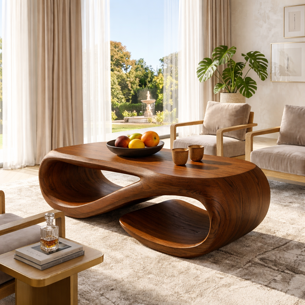 Sculptural Wooden Coffee Table with Modern Curved Design