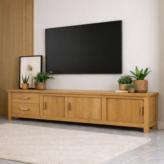 Mid Century Solid Wood TV Stand Long Media Console Storage Entertainment Cabinet Kitchnce
