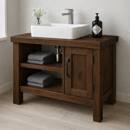 Solid Wood Bathroom Vanity Cabinet – Modern Oak Bathroom Vanity with Shelf Storage Kitchnce
