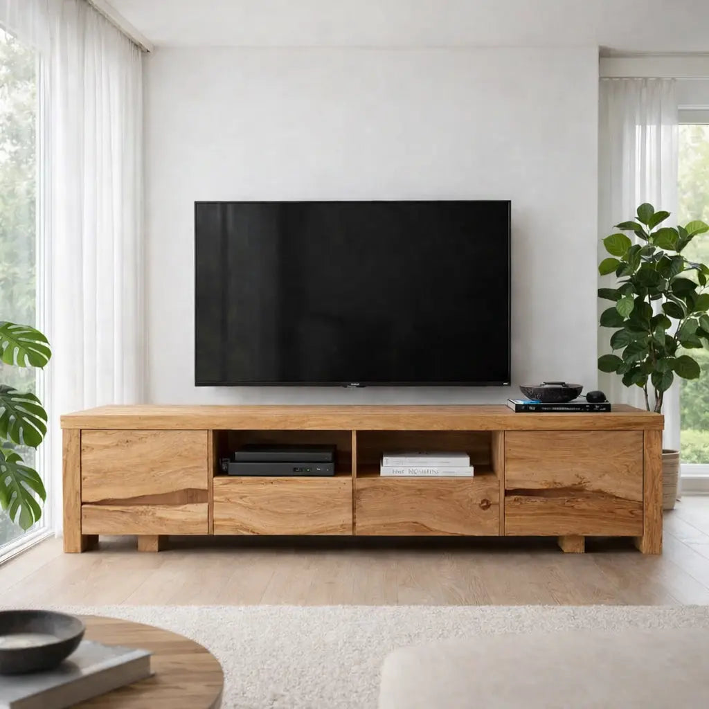Solid Wood TV Cabinet with Live Edge – Rustic Modern Media Console Kitchnce