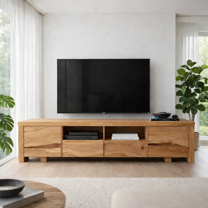Solid Wood TV Cabinet with Live Edge – Rustic Modern Media Console Kitchnce