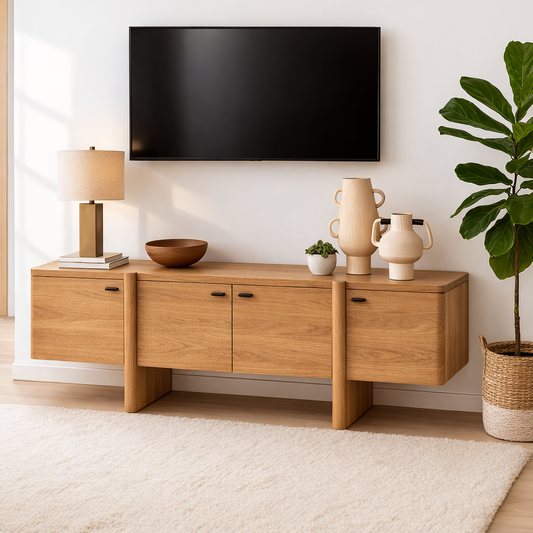 Handcrafted Solid Wood TV Stand with Drawer and Open Shelf Mid Century Modern Media Console Kitchnce