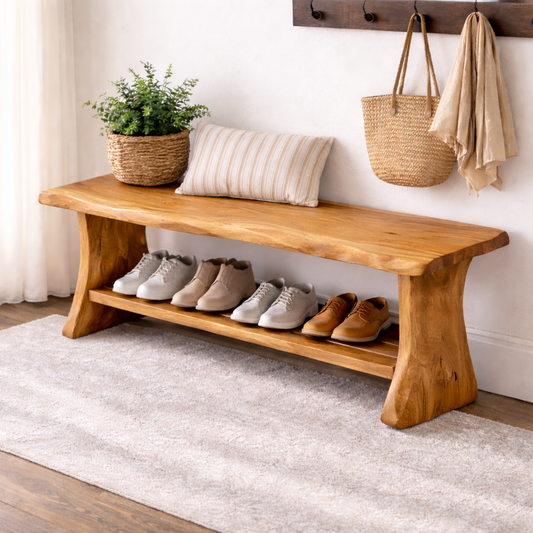 Solid Wood Entryway Bench with Shoe Storage | Rustic Bench for Hallway Kitchnce