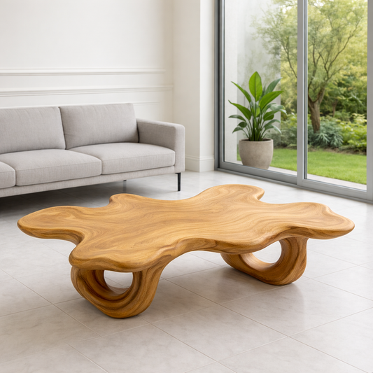 Modern Solid Wood Coffee Table with Unique Organic Shape for Contemporary Living Room Kitchnce