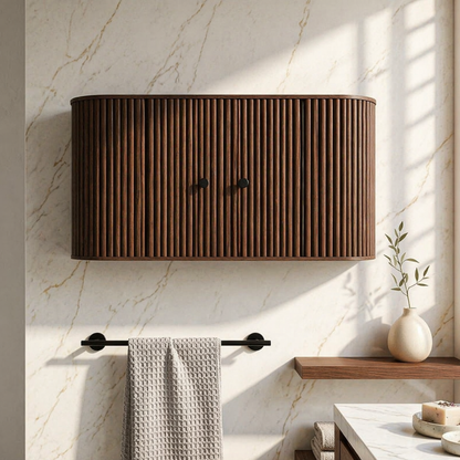 Curved Floating Bathroom Cabinet, Modern Fluted Wall Mounted Storage Organizer