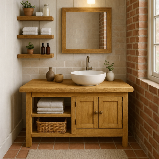 Rustic Solid Wood Bathroom Vanity with Cabinet and Open Shelf Farmhouse Vanity