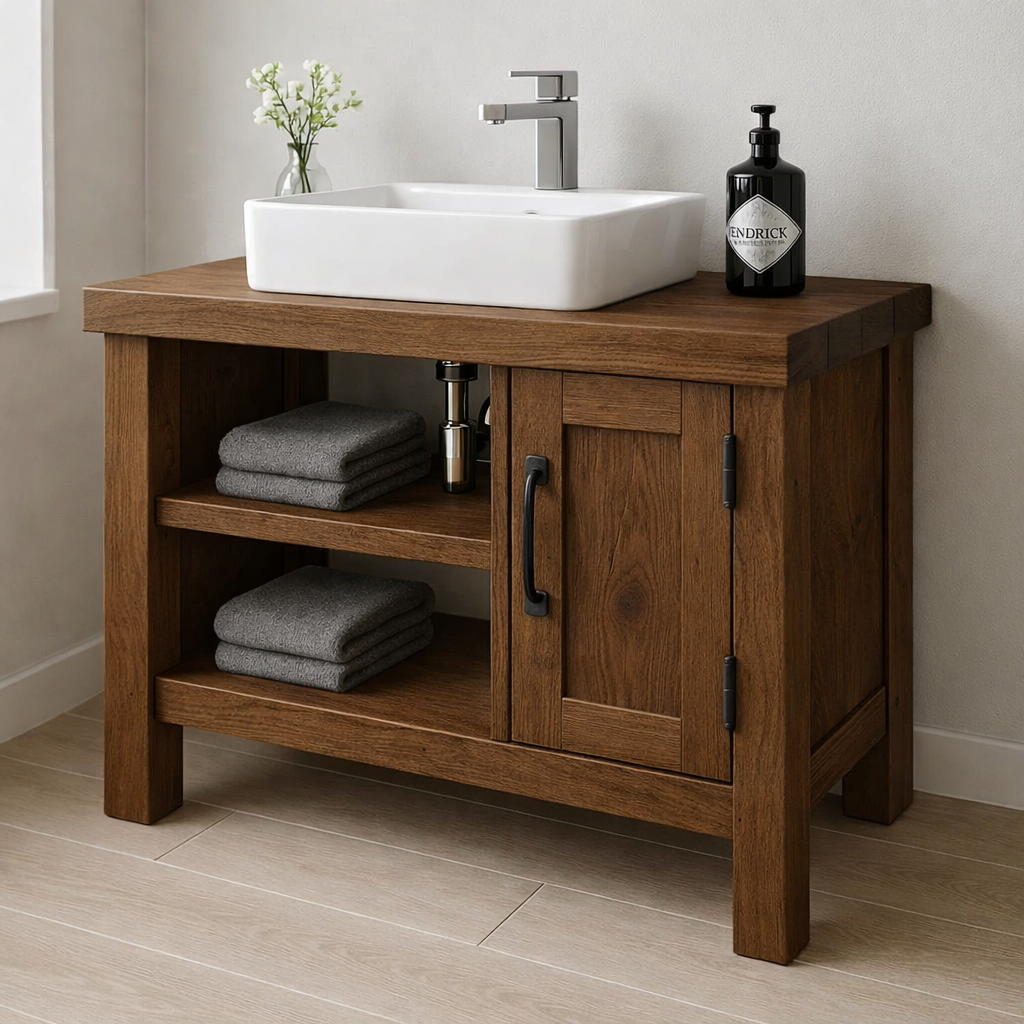 Solid Wood Bathroom Vanity Cabinet – Modern Oak Bathroom Vanity with Shelf Storage Kitchnce