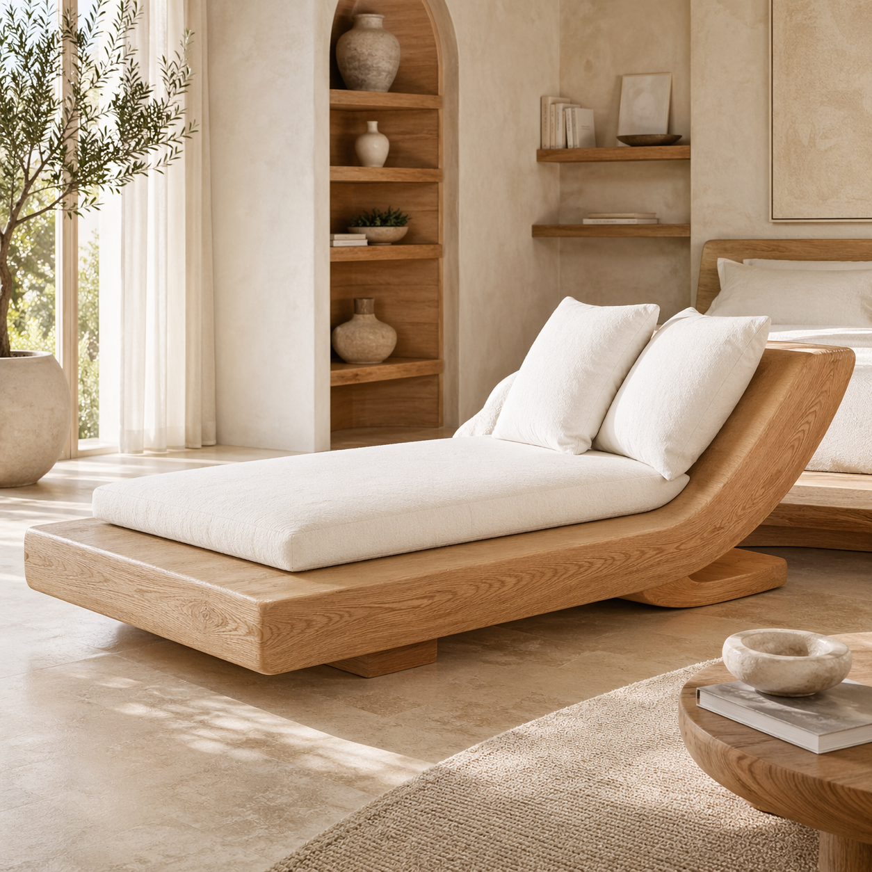Modern Curved Chaise Lounge Daybed with Cushion for Bedroom Reading Nook Decor
