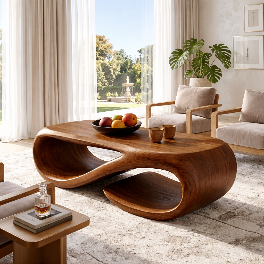 Sculptural Wooden Coffee Table with Modern Curved Design
